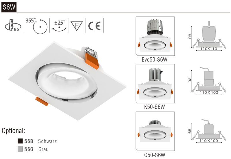 LED Strahler Einbaurahmen S6W