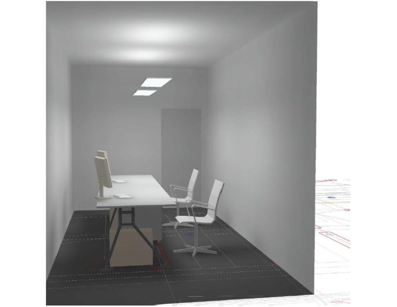 Musteranlage LED Beleuchtung 2-Achsen Büro mit LED Pendelleuchte direkt-indirekt