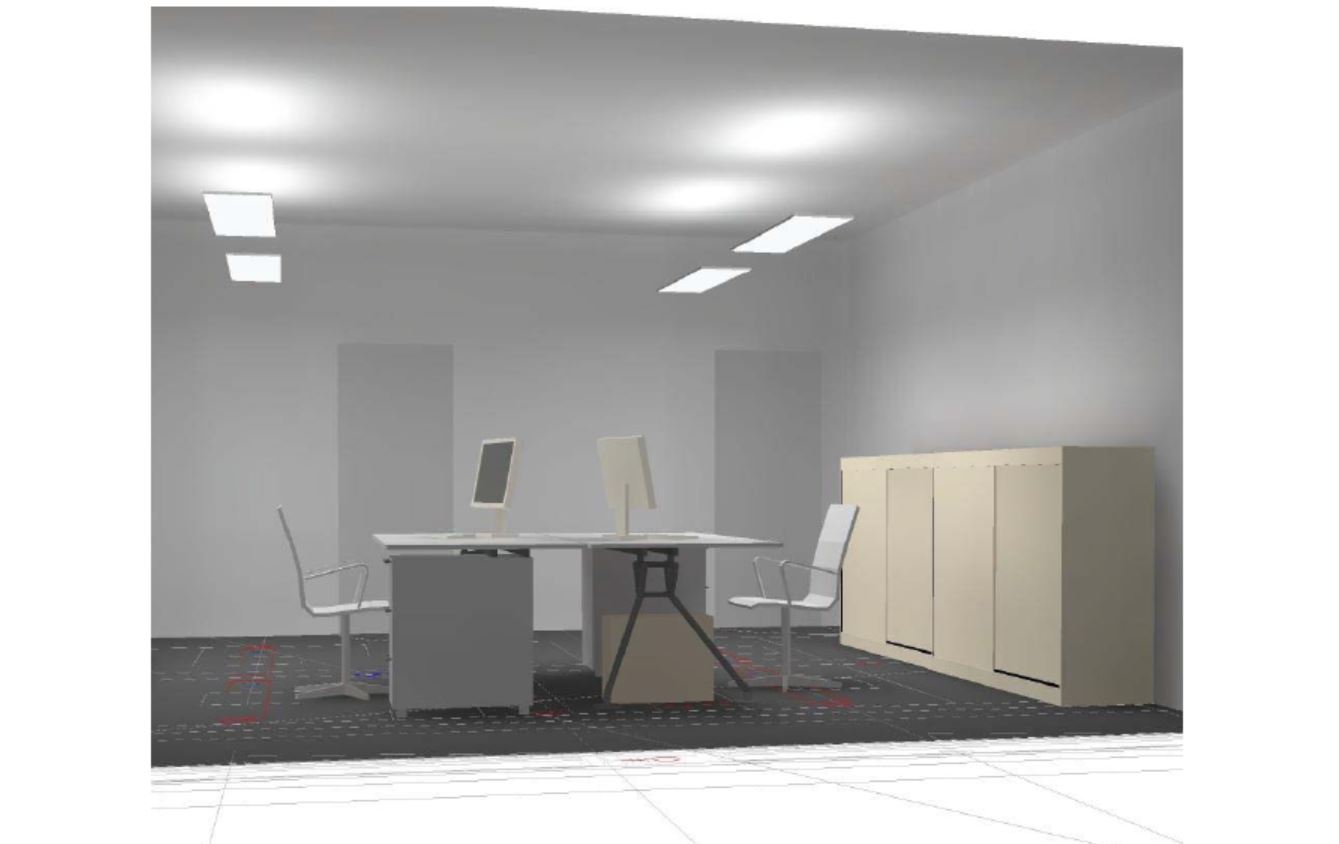 Musteranlage LED Beleuchtung 4-Achsen Büro mit LED Pendelleuchte direkt-indirekt